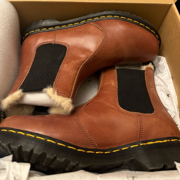 Dr. Martens Shoes - Dr. Martens Leonore Saddle Tan fur lined boot